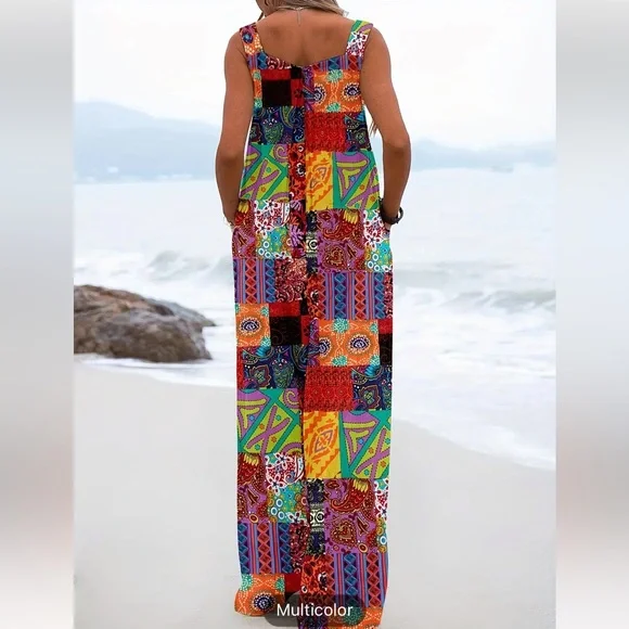 Hippie Patchwork print jumpsuit in size L - Picture 2 of 5